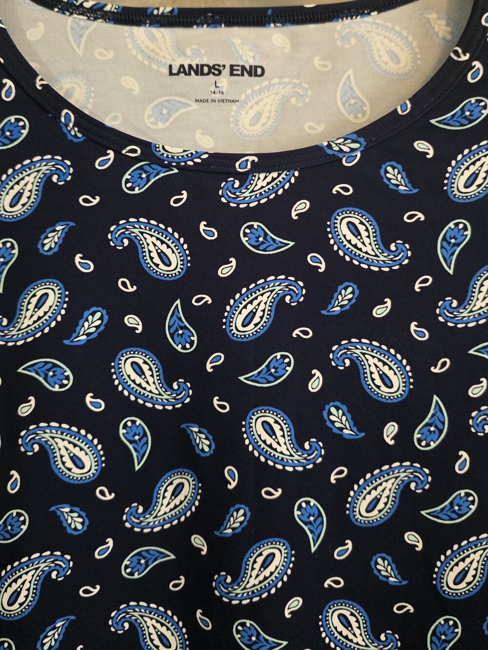 Lands' End UPF Sun Protection l/s swim cover-up Blue Paisley rash guard L - Picture 2 of 4